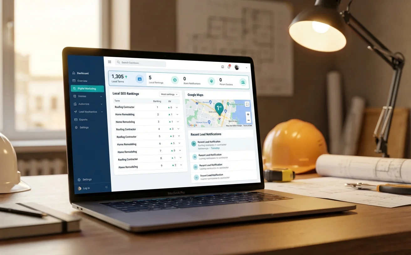Contractor marketing local SEO and lead generation dashboard